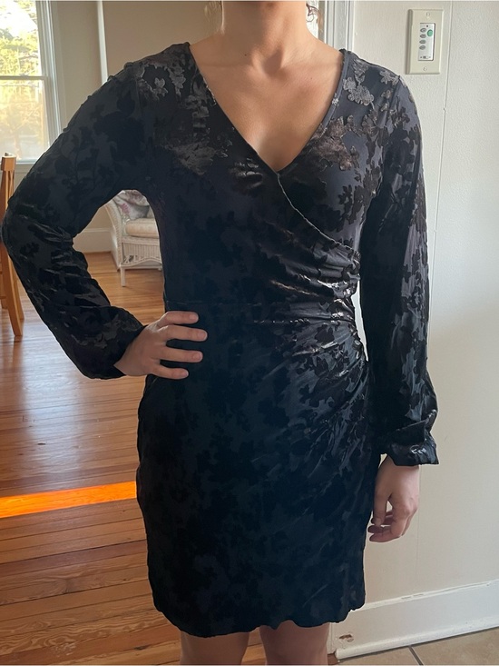 Rewind Dresses & Skirts - Rewind Black Velvet Wrap Long-Sleeve Dress